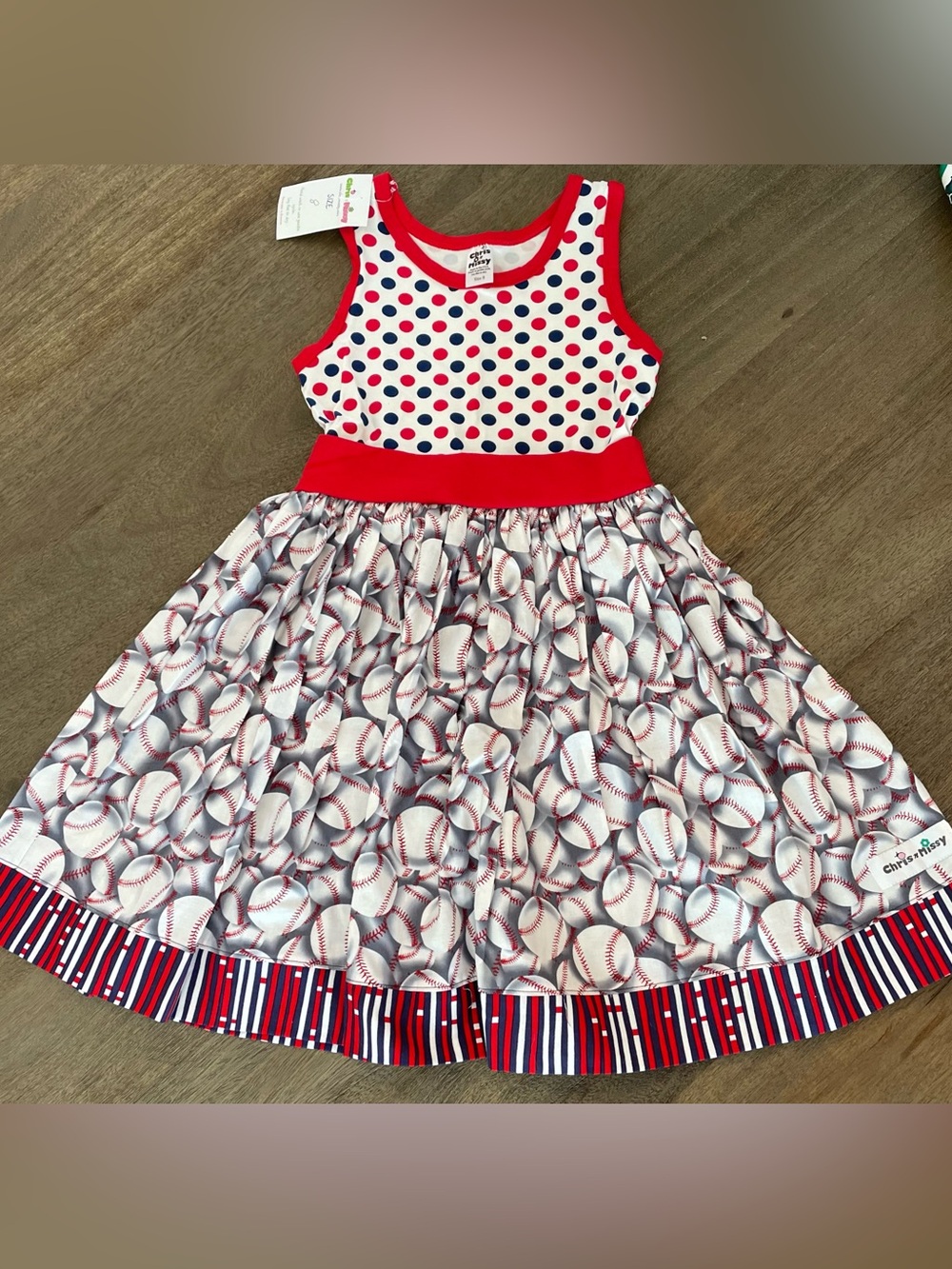 Baseball Print Red Chris N Missy Knit Twirl Dress NWT